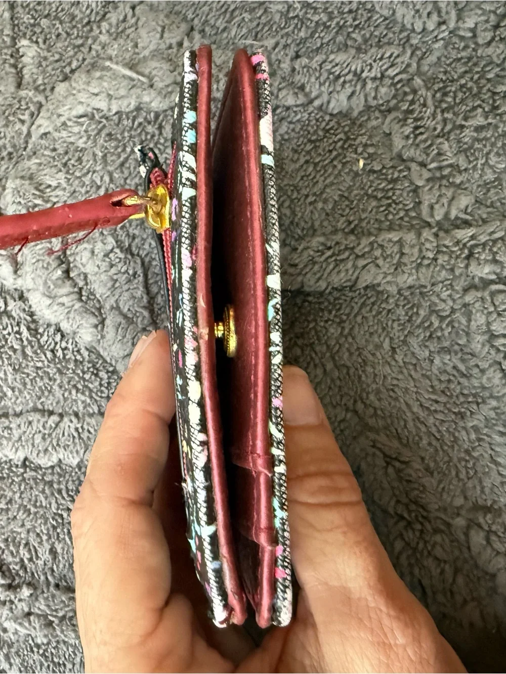 Floral Compact Card Wallet - Black with Multicolor Floral Print